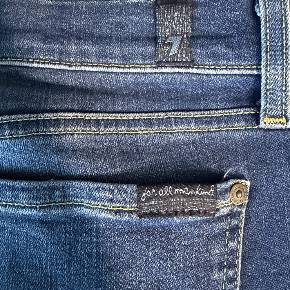 7 For All Mankind Distressed Skinny Jeans 29 Blue‎ Button Fly Knee Rips